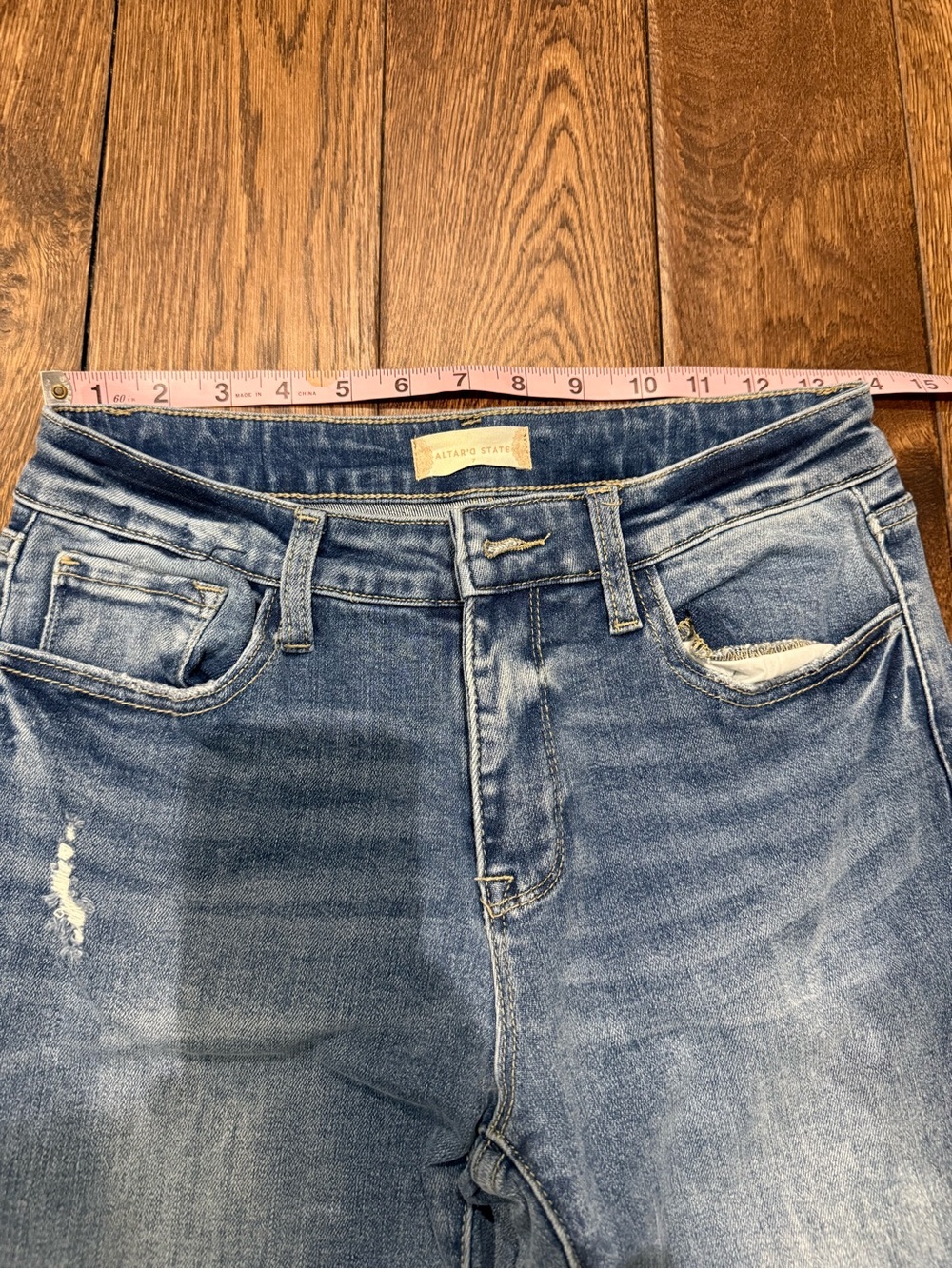 Altar'd State Distressed Mid-Blue Ankle Crop Jeans